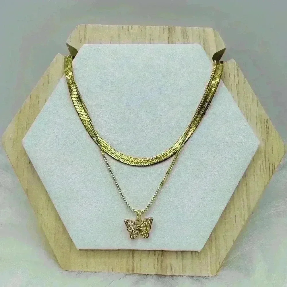 Butterfly Layered Necklace in Gold